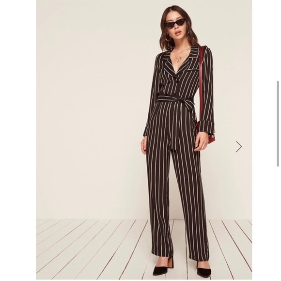 Reformation Pants - Reformation Weston Jumpsuit Black and White Stripes Size 8